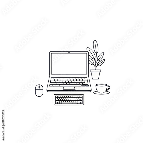 Laptop Computer with Accessories and Coffee.