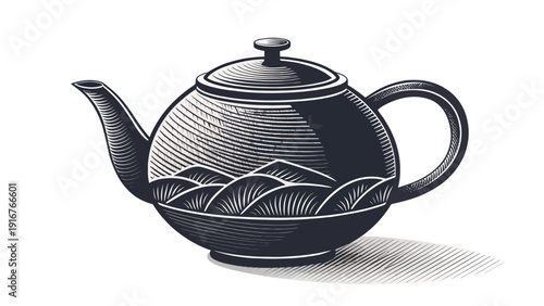 Vintage teapot with mountain landscape design for rustic charm