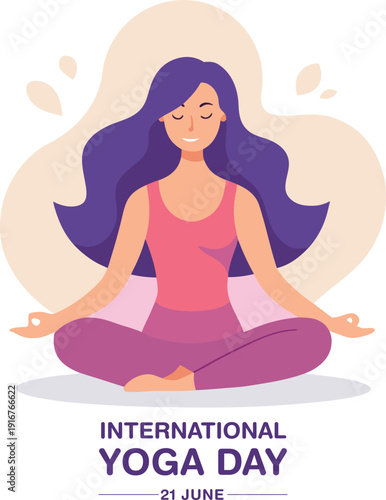 International yoga day illustration woman in meditation for mindfulness and wellness