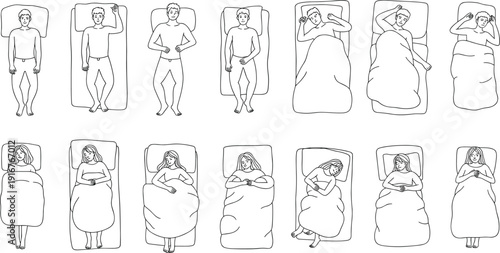 Sleeping positions illustration people bed posture health rest night comfort pose vector guide diagram