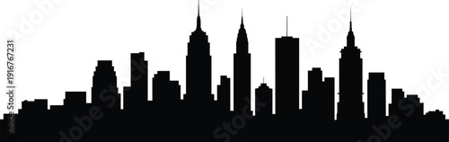 city, skyline, silhouette, urban, skyscraper, architecture, building, spire, antenna, metropolitan, downtown, tower, contour, vector, black, minimal, design, artwork, landscape, horizon