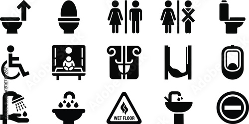 Restroom and toilet icons for universal signage and accessibility