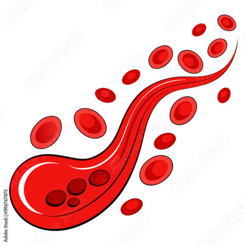 A vector graphic illustration of red blood cells flowing in a stream