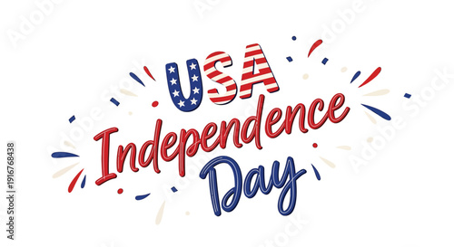 USA Independence Day celebration typography with fireworks, patriotic holiday vector graphic