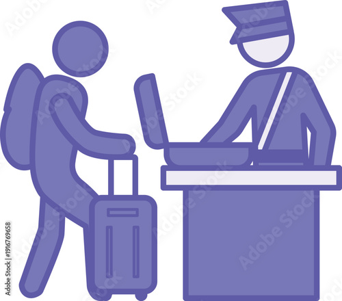 Colored Border Control Icon. Vector Illustration. Customs Officer Checking the Luggage of a Person with a Suitcase. Checking the Legality of Border Crossing, Checkpoint. Migration Concept