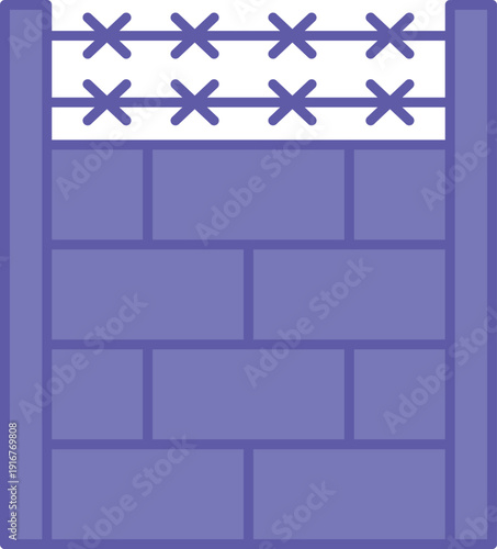 Colored Wall Icon. Vector Illustration. Construction Along the State Border to Prevent Illegal Migration. Migration Concept