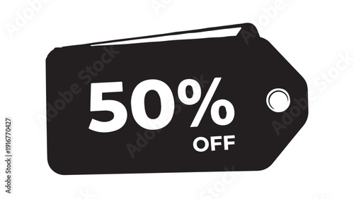 Black Discount Tag Graphic Showing Fifty Percent Off for Sale Promotion.