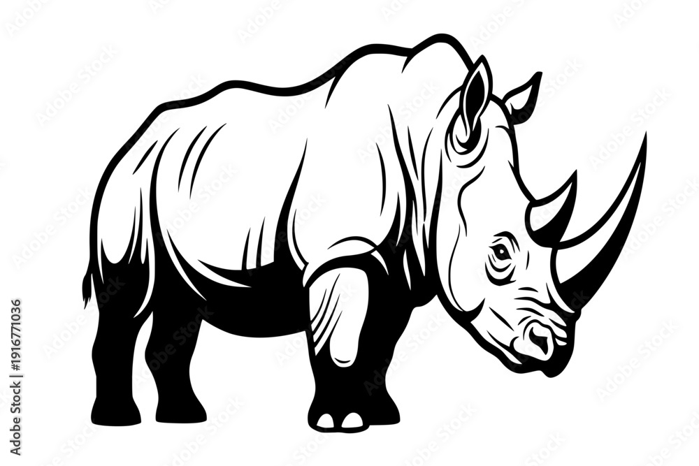 Fototapeta premium Rhinoceros Rhino Silhouette Vector Icon for Wildlife Protection Conservation and Power Strength Branding