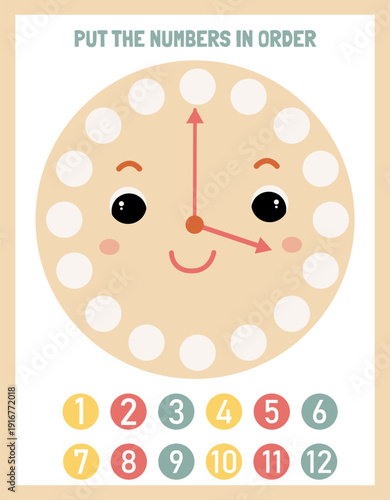 Learning to tell time with children. A funny clock