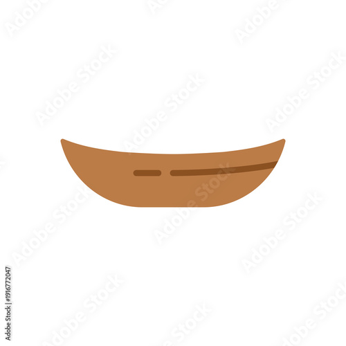 Flat icon of a small wooden rowboat with smooth curved edges and minimal details. Ideal for lake scenes, outdoor recreation graphics, and nautical designs.