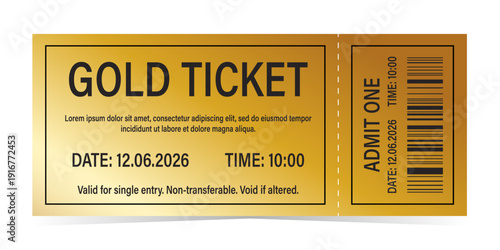 Luxury gold ticket and coupon template vector isolated.