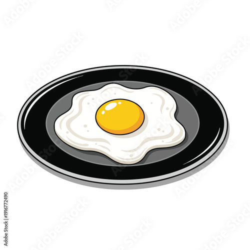 Cartoon icon of a fried egg served on a plate. Made in vector style.