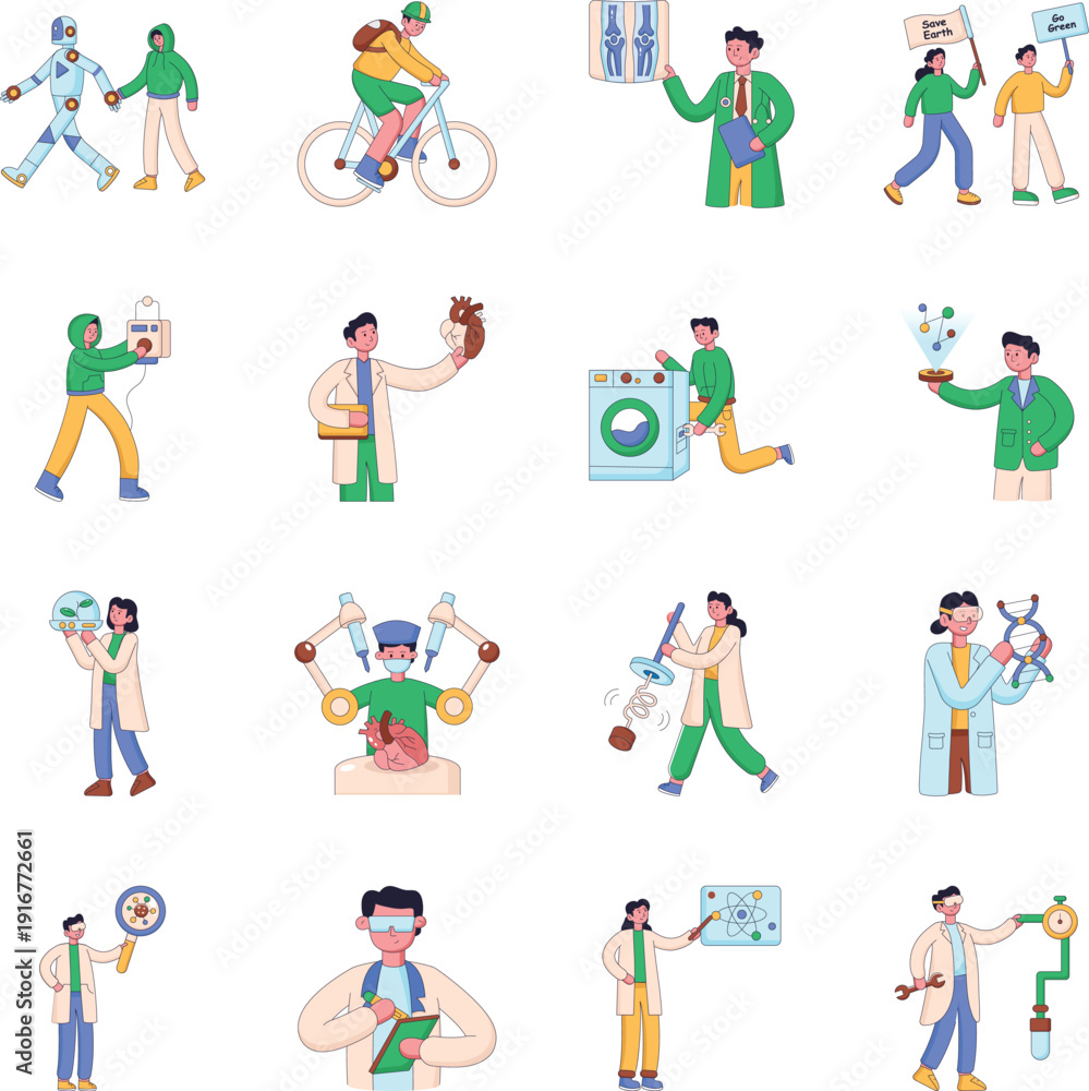 Fototapeta premium Set of Innovation and Science Flat Style Illustrations