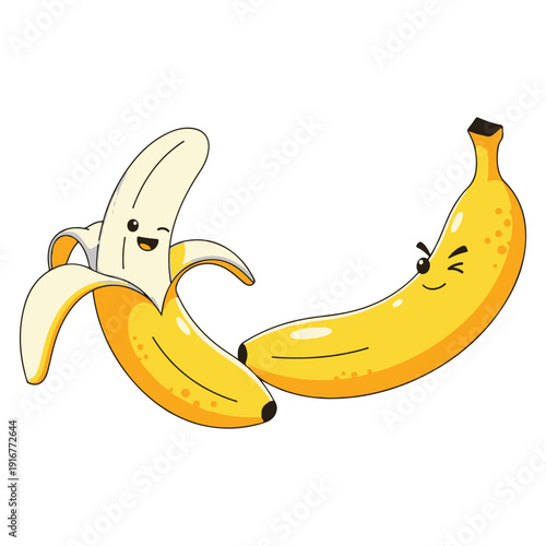 yellow banana fruit character icon with cartoon style vector shape