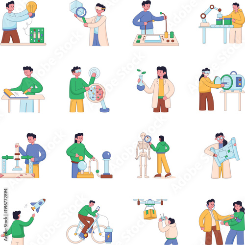 Collection of Biotechnology Flat Style Illustrations 

