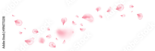 Spring cherry blossom frame. Sakura petal flying composition. Japan flower banner. Cosmetic beauty product wave. Natural decoration. Spa pink rose bg. Valentine romantic card. Vector illustration