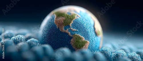 Digital transformation: A detailed, close-up photograph showcasing the planet earth surrounded by a fluffy blue terrain, creating a unique and artistic representation of our world.