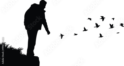 Hiker Silhouette Adventure Nature Birds Freedom Journey Travel Wilderness Exploration Outdoor