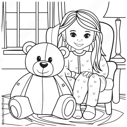 sweet girl Coloring
Pages with Black and white
vector illustration