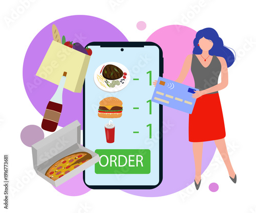 A white girl makes an online order for food using a mobile application