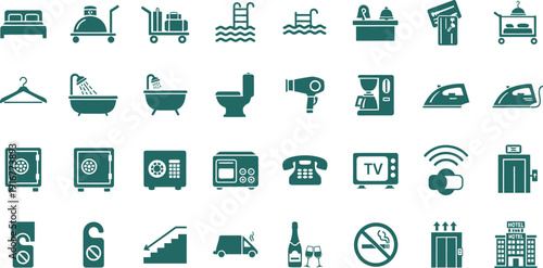 Collection of various green icons isolated on transparent background