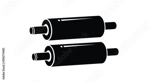 Two black cylindrical rollers depicted in stark contrast silhouette