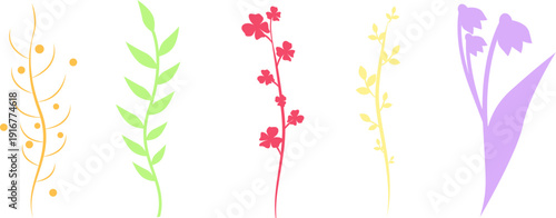 Collection of decorative colored floral elements. Isolated vector illustrations. Transparent background