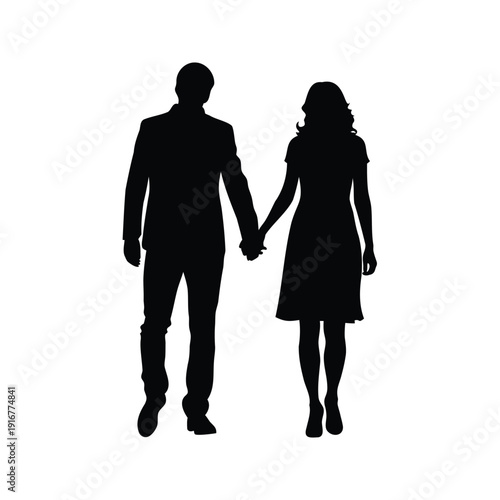 couple holding hands silhouette vector illustration, Silhouette of a couple holding hands, romantic vector illustration design