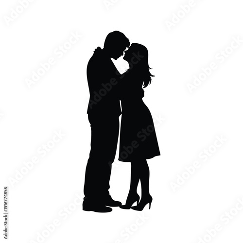 couple hugging silhouette vector illustration, Romantic couple kissing in the moonlight, silhouette vector illustration design