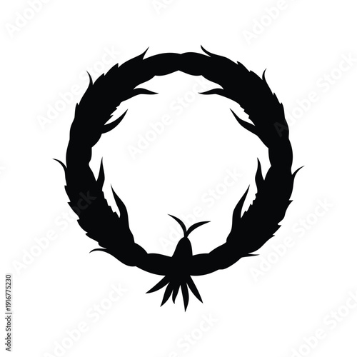 corn stalk wreath silhouette vector illustration, Silhouette of a majestic phoenix bird encircled by a wreath, elegant vector illustration design