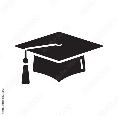 Graduation cap icon with tassel on right side for education and academic achievement symbol