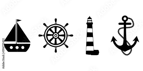 
Vector illustration of nautical symbols and elements for marine themes