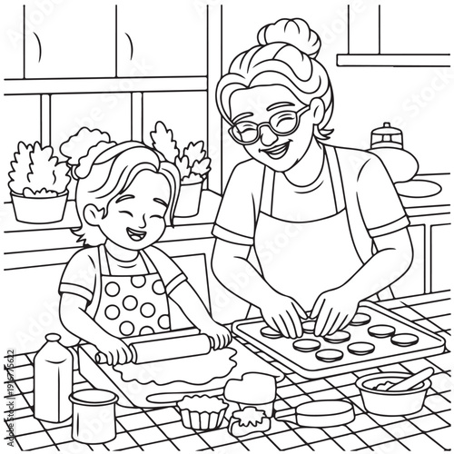 kitchen Coloring
Pages with Black and white
vector illustration