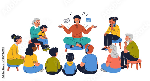 Diverse group of people engaged in a lively discussion together