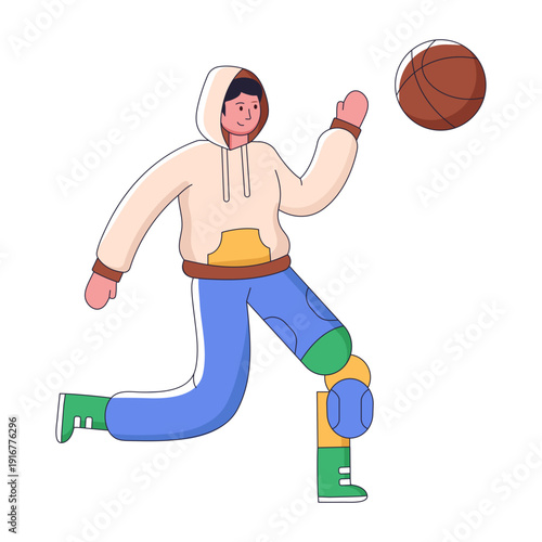 A flat illustration showing prosthetic person