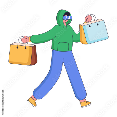Flat illustration depicting vr shopping