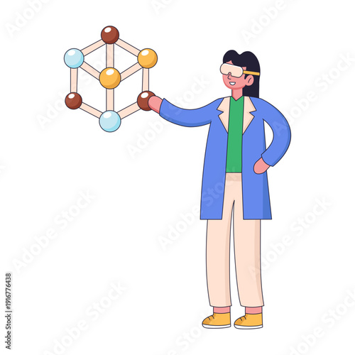 A flat style illustration of vr scientist