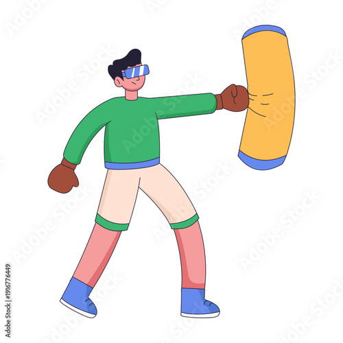 An illustration showing vr boxer designed in flat style