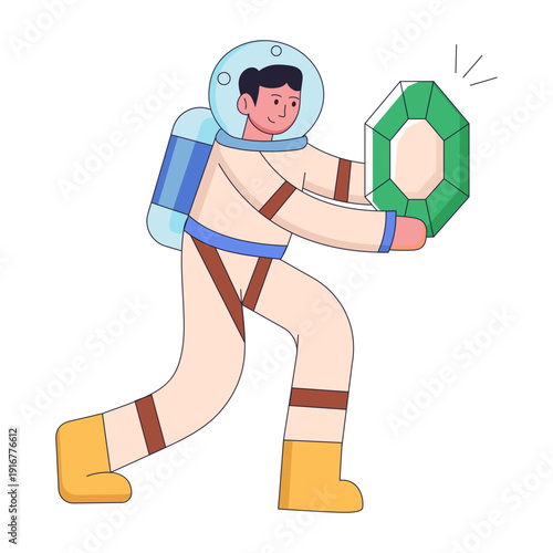 A flat style illustration of an astronaut discovering new things in space