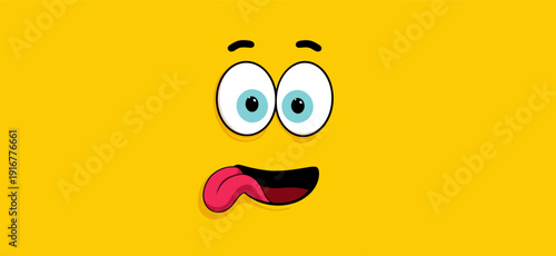 Funny cartoon character face with tongue sticking out. Cartoon character face showing a playful expression with wide eyes and tongue sticking out