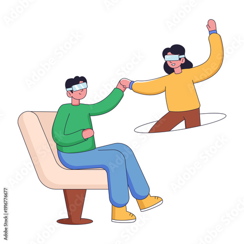 Flat illustration depicting metaverse friends