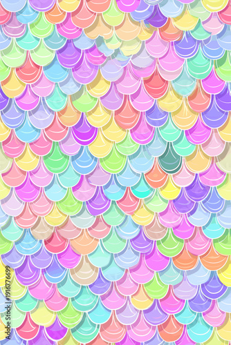 Pastel rainbow mermaid scales seamless pattern background. Cute iridescent texture creating a dreamy fantasy wallpaper for packaging