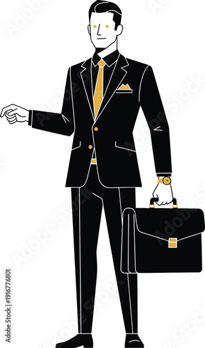 businessman in suit holding briefcase and gun silhouette