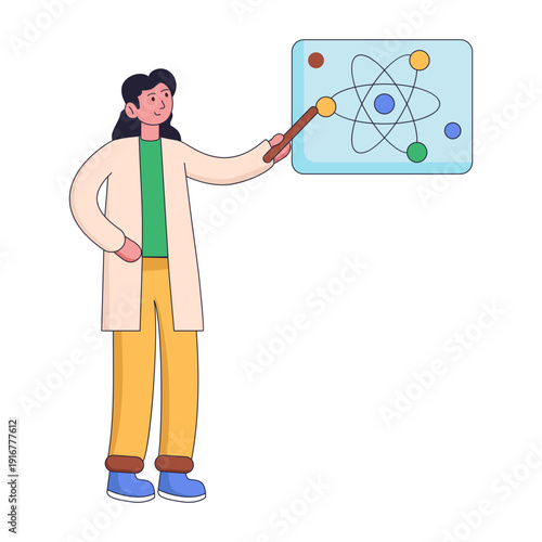 A flat style illustration depicting physics lecture