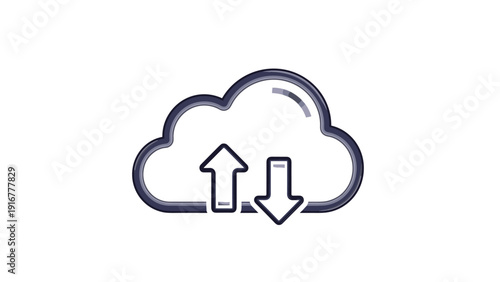 Stylized cloud icon featuring up and down arrows, representing data transfer, cloud computing storage, and digital upload or download.