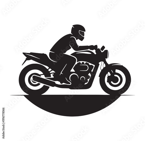 Motorcycle rider silhouette riding bike fast on road  action sports