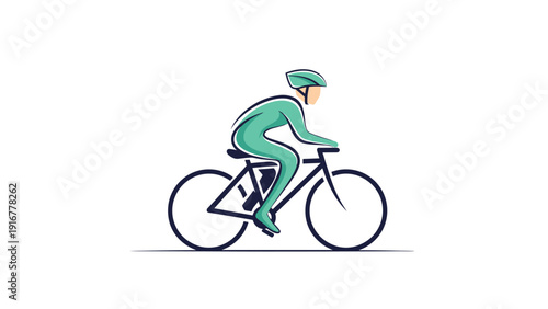 Minimalist illustration of a cyclist wearing a helmet riding a racing bicycle as a symbol of sports, fitness, and active lifestyle.