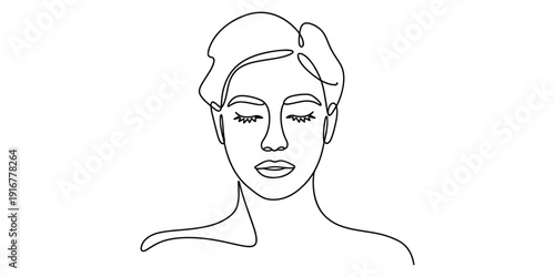 Illustration of minimalist one line drawing of woman face with eyes closed