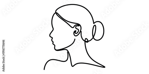 Illustration of minimalist continuous line art portrait of woman in profile