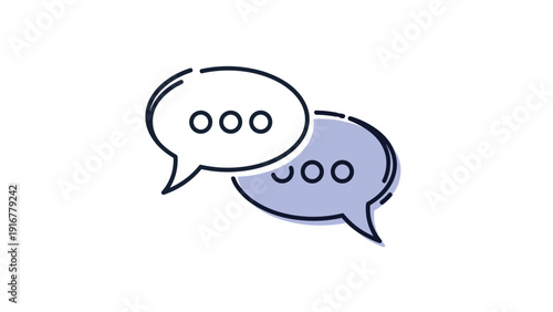 Two overlapping speech bubbles in white and pale blue with ellipsis dots representing communication, chat, or online dialogue.